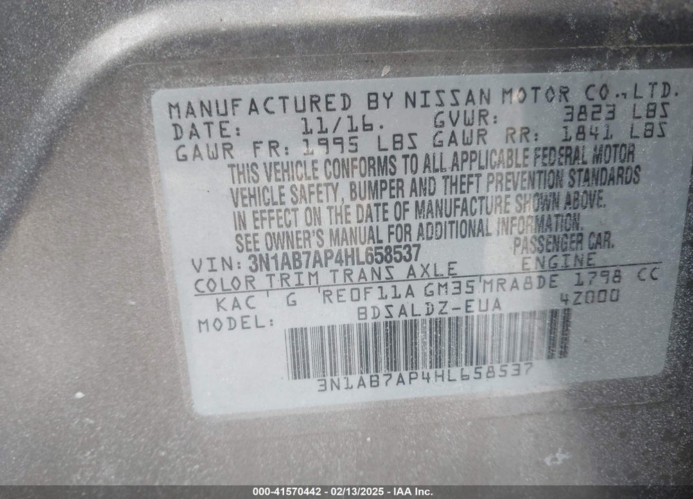 2017 NISSAN SENTRA VIN: 3N1AB7AP4HL658537