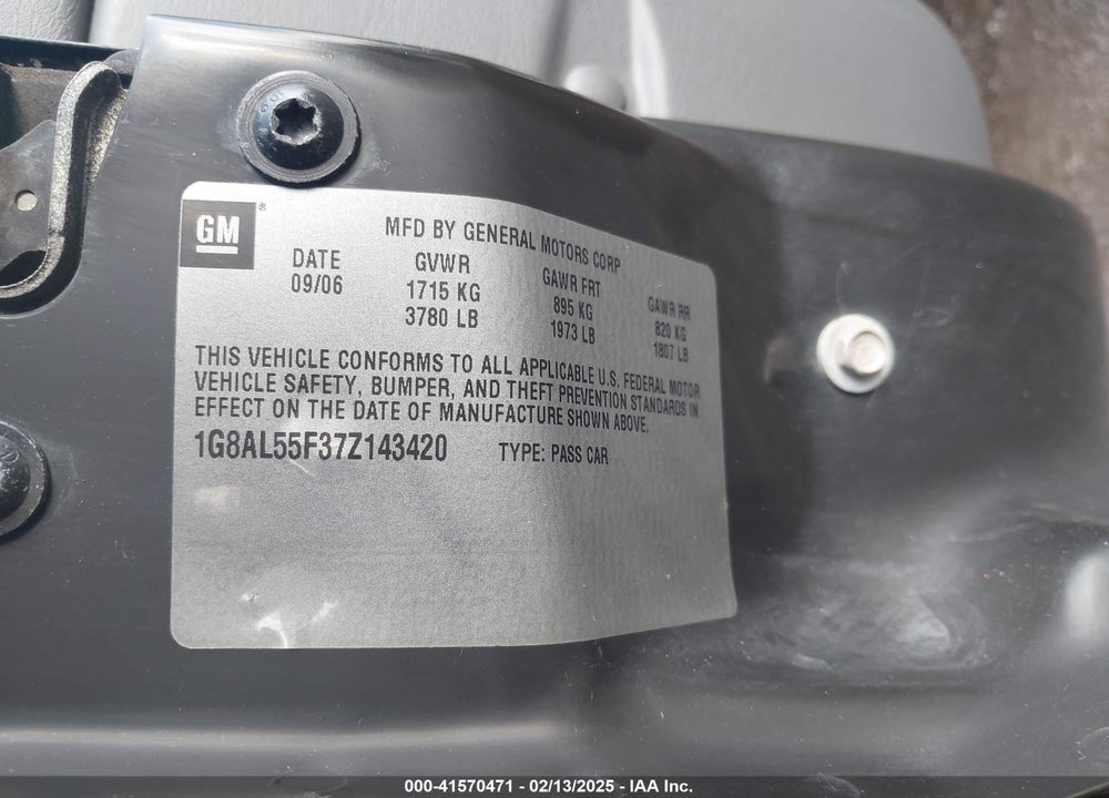 2007 SATURN ION VIN: 1G8AL55F37Z143420