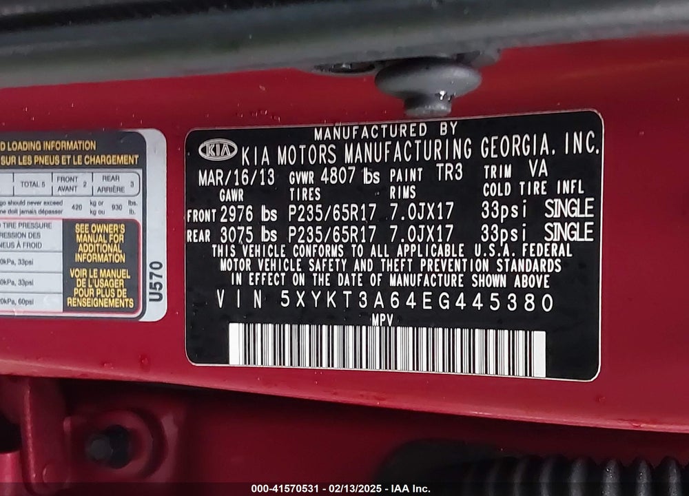 2014 KIA SORENTO LX VIN: 5XYKT3A64EG445380