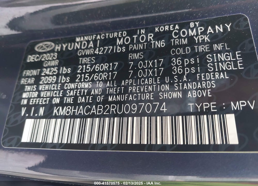 2024 HYUNDAI KONA SE VIN: KM8HACAB2RU097074