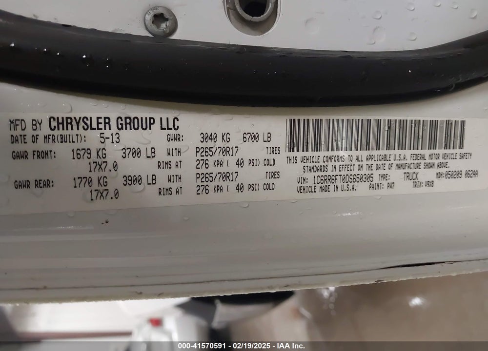 2013 RAM 1500 VIN: 1C6RR6FT0DS650305