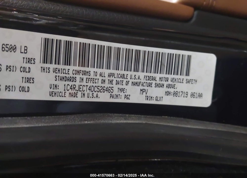 2013 JEEP GRAND CHEROKEE OVERLAND VIN: 1C4RJECT4DC526465