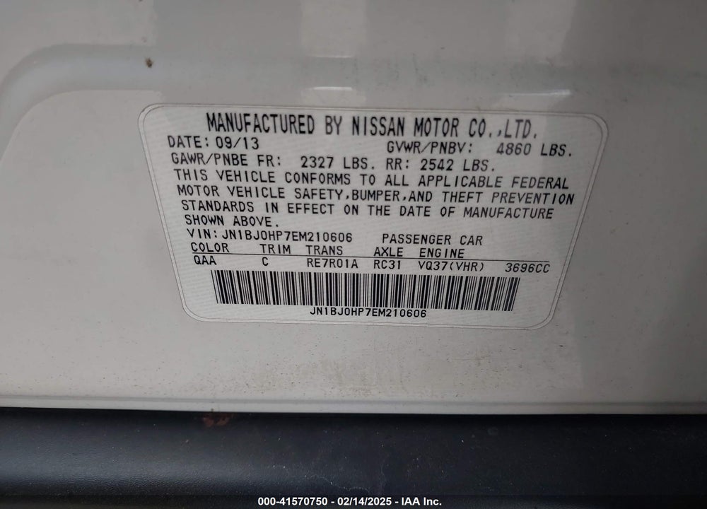 2014 INFINITI QX50 JOURNEY VIN: JN1BJ0HP7EM210606