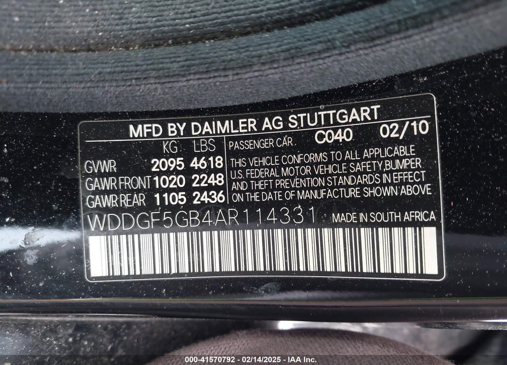 2010 MERCEDES-BENZ C 350 VIN: WDDGF5GB4AR114331
