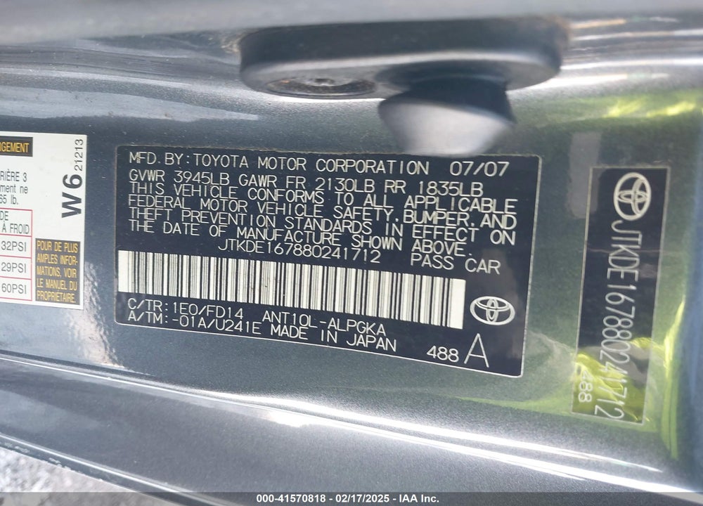 2008 SCION TC VIN: JTKDE167880241712