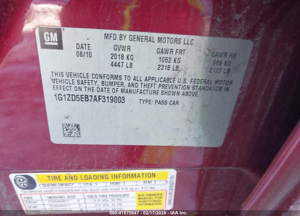 2010 CHEVROLET MALIBU LT VIN: 1G1ZD5EB7AF319003