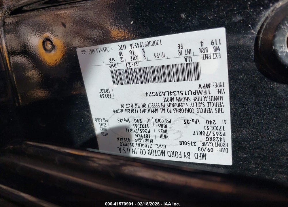 2004 FORD EXPEDITION VIN: 1FMPU15L34LA29374