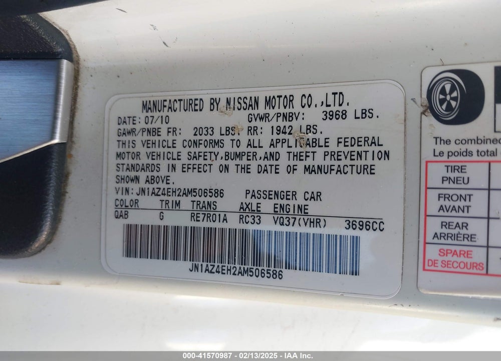 2010 NISSAN 370Z VIN: JN1AZ4EH2AM506586