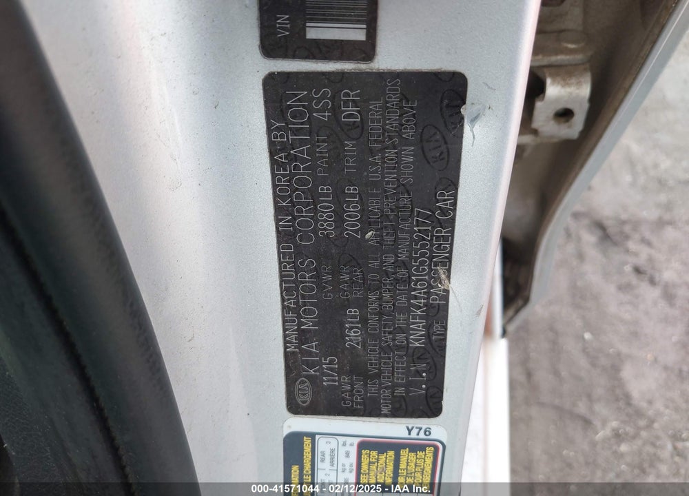 2016 KIA FORTE VIN: KNAFK4A61G5552177