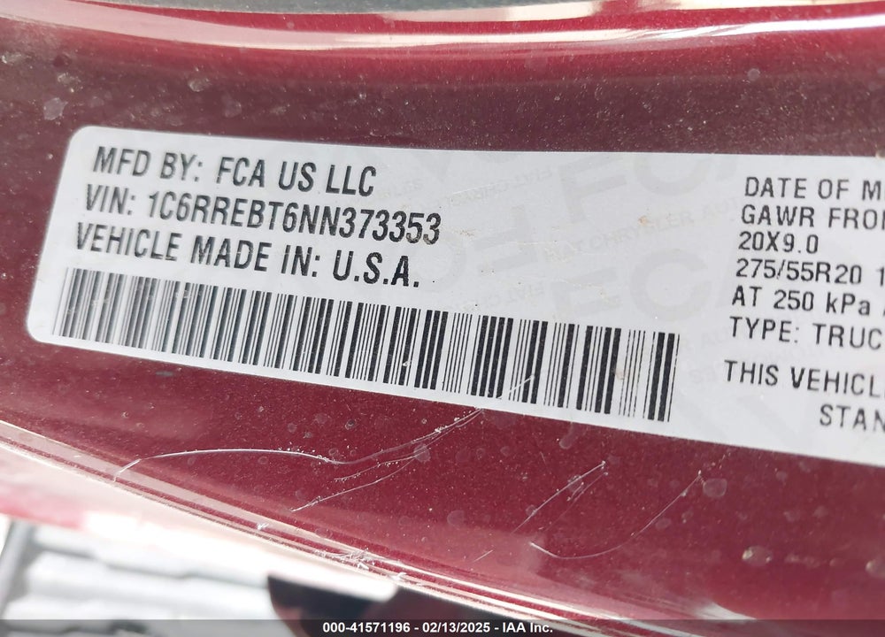 2022 RAM 1500 VIN: 1C6RREBT6NN373353