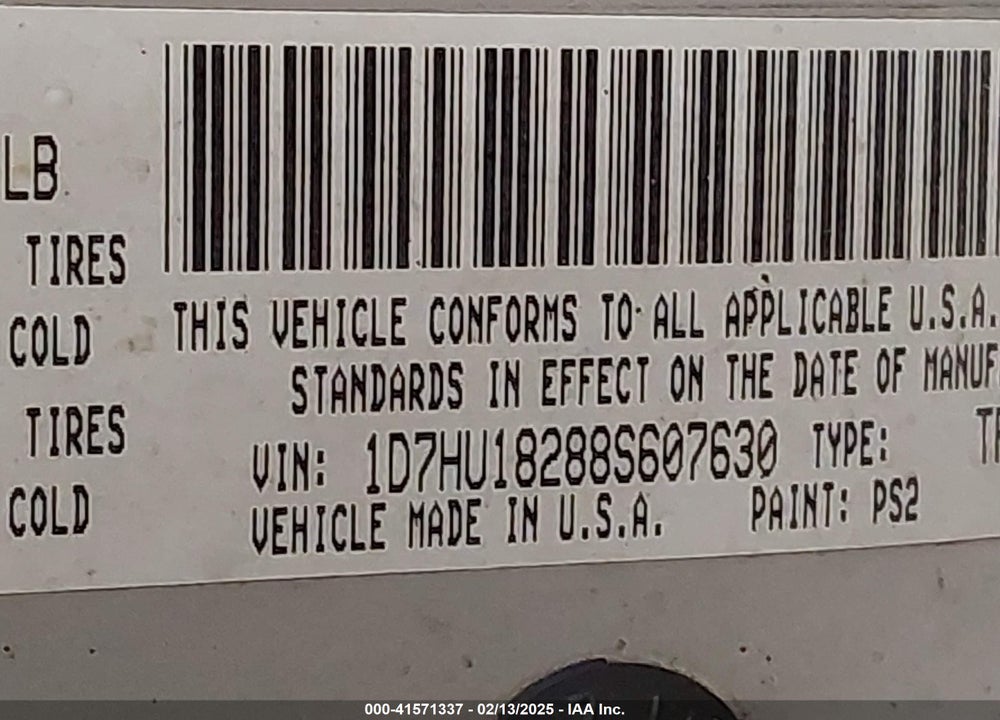 2008 DODGE RAM 1500 SLT VIN: 1D7HU18288S607630