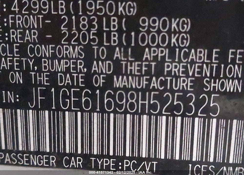 2008 SUBARU IMPREZA 2.5I VIN: JF1GE61698H525325