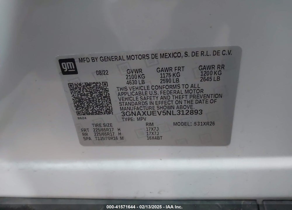 2022 CHEVROLET EQUINOX AWD LT VIN: 3GNAXUEV5NL312893