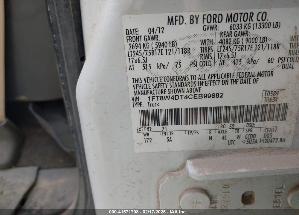 2012 FORD F-450 LARIAT VIN: 1FT8W4DT4CEB99882