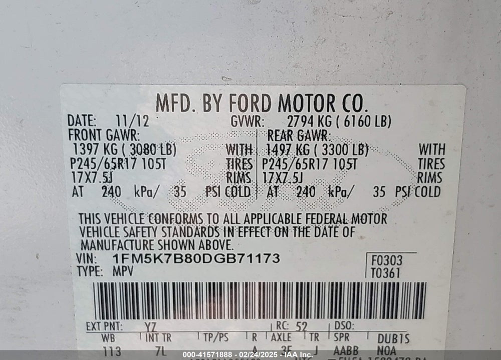 2013 FORD EXPLORER VIN: 1FM5K7B80DGB71173
