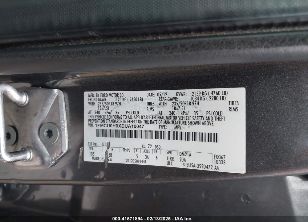 2013 FORD ESCAPE SEL VIN: 1FMCU0H9XDUA10047