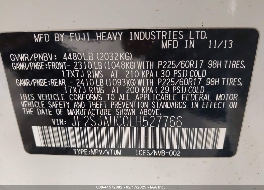 2014 SUBARU FORESTER 2.5I LIMITED VIN: JF2SJAHC0EH527766