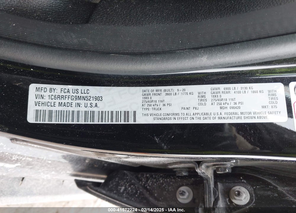 2021 RAM 1500 VIN: 1C6RRFFG9MN521903