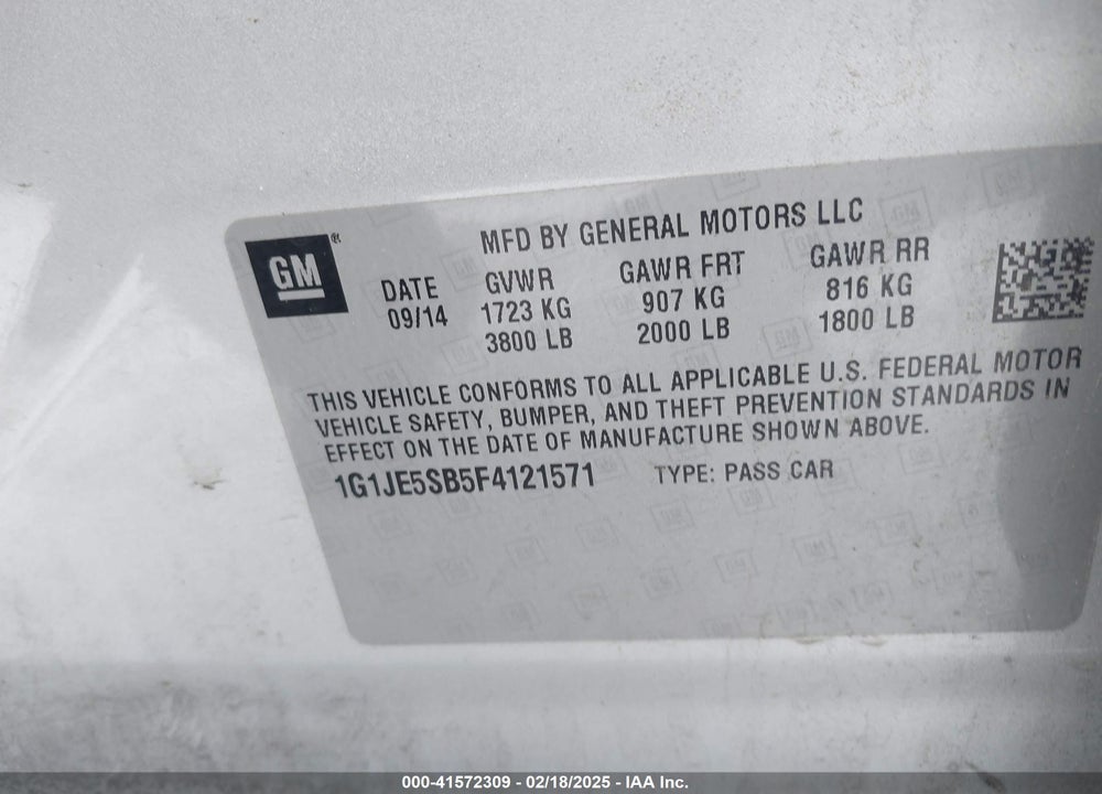 2015 CHEVROLET SONIC VIN: 1G1JE5SB5F4121571