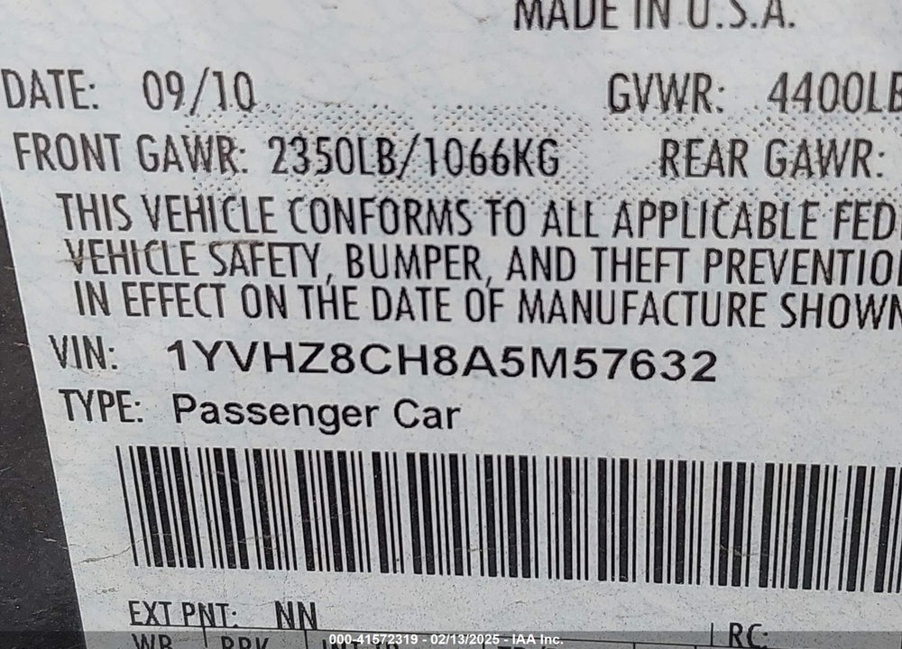 2010 MAZDA MAZDA6 VIN: 1YVHZ8CH8A5M57632