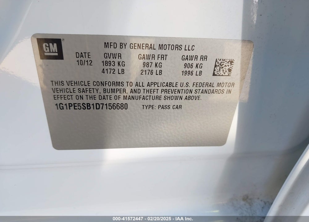 2013 CHEVROLET CRUZE 2LT AUTO VIN: 1G1PE5SB1D7156680