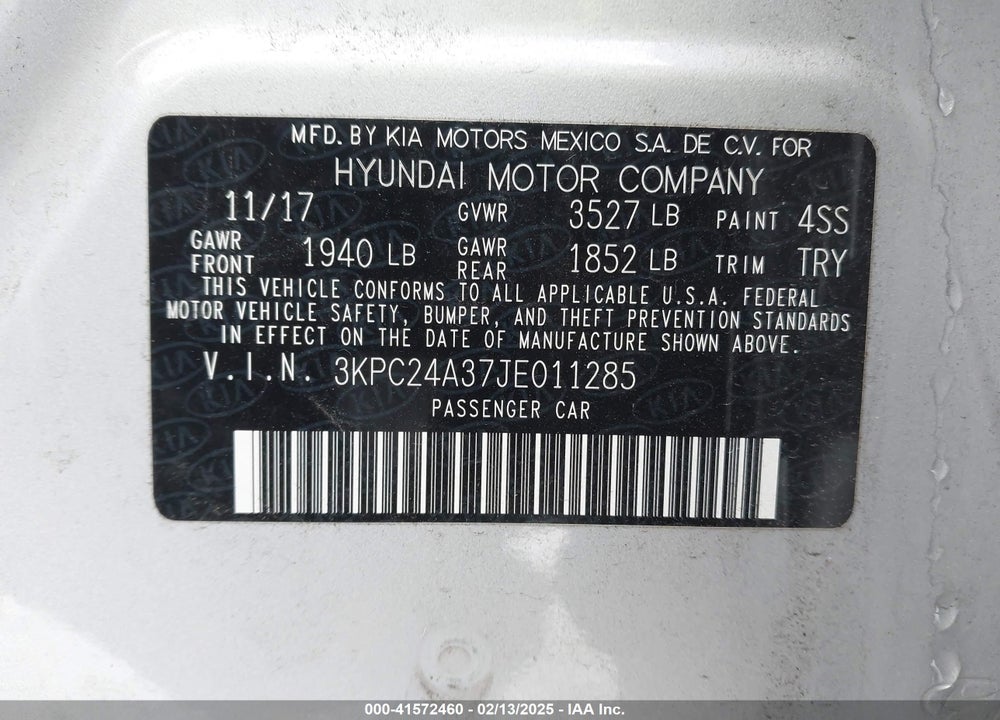 2018 HYUNDAI ACCENT VIN: 3KPC24A37JE011285