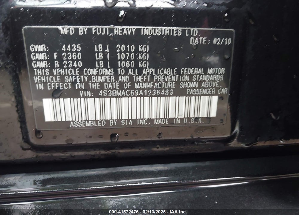 2010 SUBARU LEGACY VIN: 4S3BMAC69A1236483
