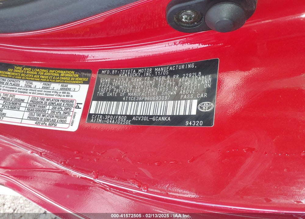 2006 TOYOTA CAMRY SOLARA SE VIN: 4T1CE38P96U693097
