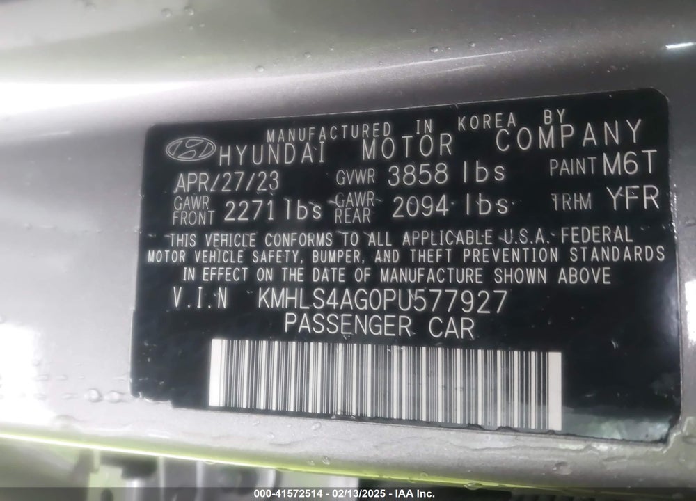 2023 HYUNDAI ELANTRA VIN: KMHLS4AG0PU577927