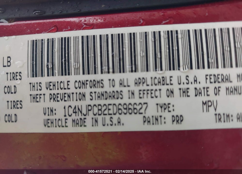 2014 JEEP PATRIOT LIMITED VIN: 1C4NJPCB2ED696627
