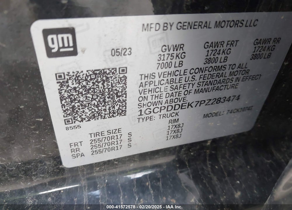 2023 CHEVROLET SILVERADO 1500 VIN: 1GCPDDEK7PZ283474