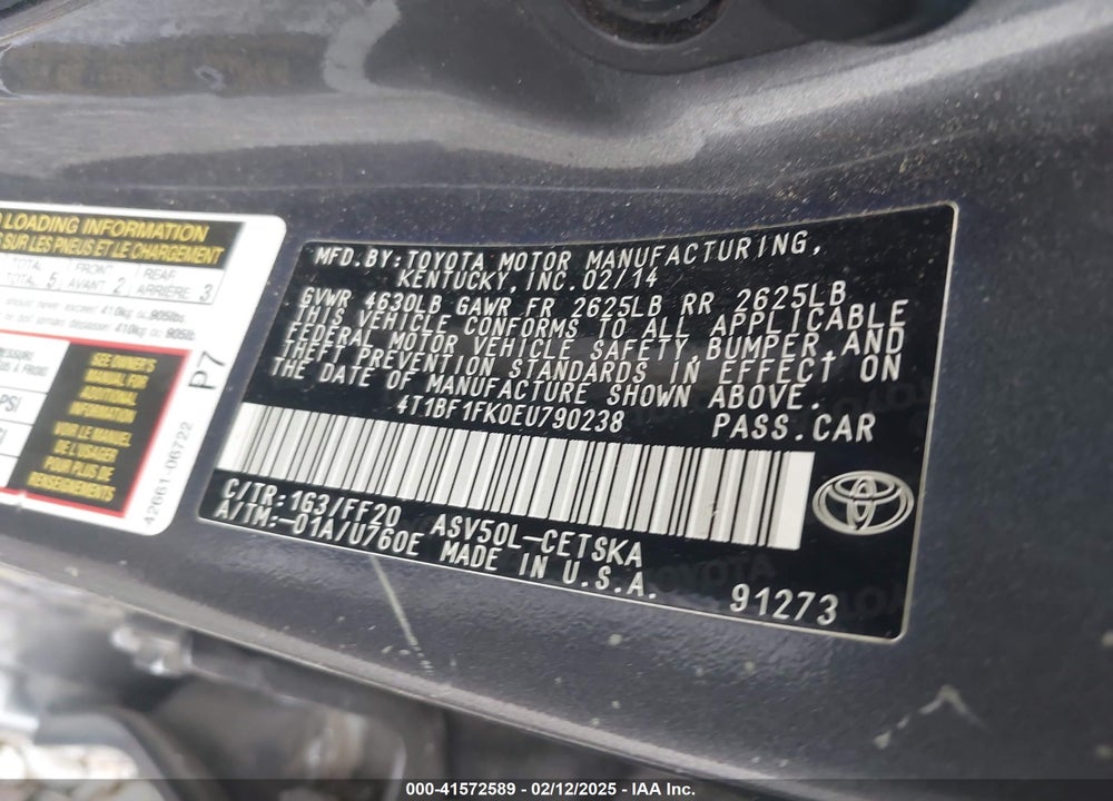 2014 TOYOTA CAMRY VIN: 4T1BF1FK0EU790238