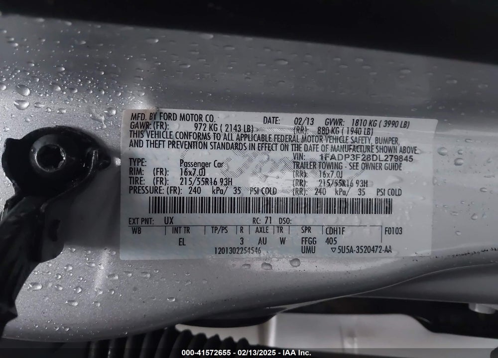 2013 FORD FOCUS SE VIN: 1FADP3F28DL279845