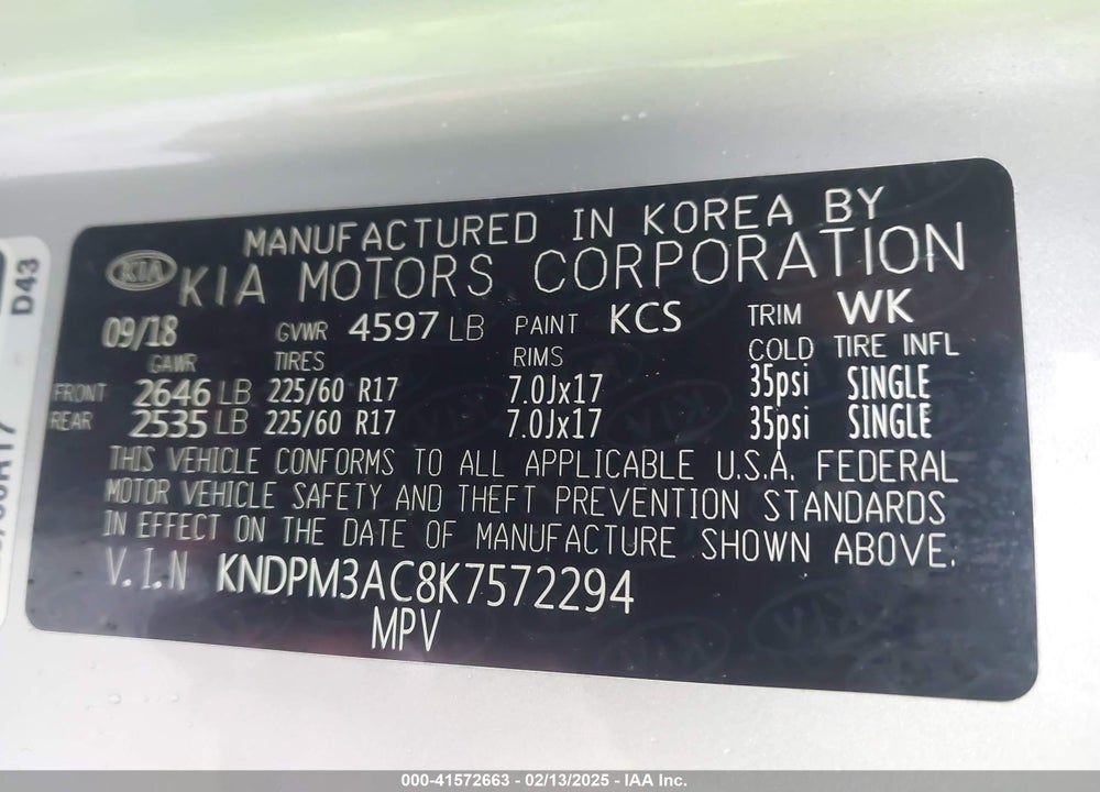 2019 KIA SPORTAGE LX VIN: KNDPM3AC8K7572294