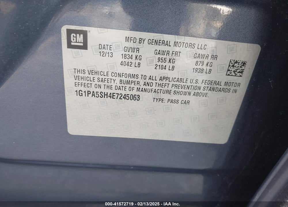 2014 CHEVROLET CRUZE VIN: 1G1PA5SH4E7245063
