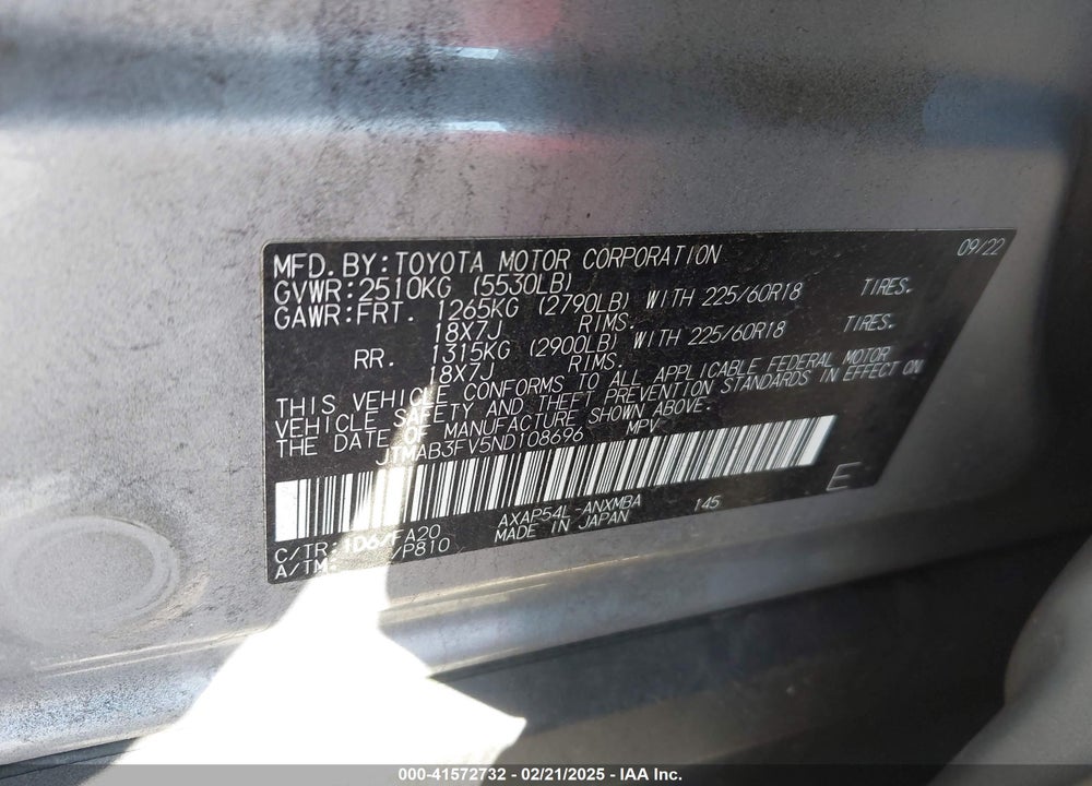 2022 TOYOTA RAV4 PRIME SE VIN: JTMAB3FV5ND108696