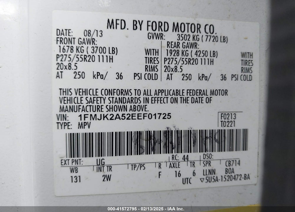 2014 FORD EXPEDITION EL LIMITED VIN: 1FMJK2A52EEF01725
