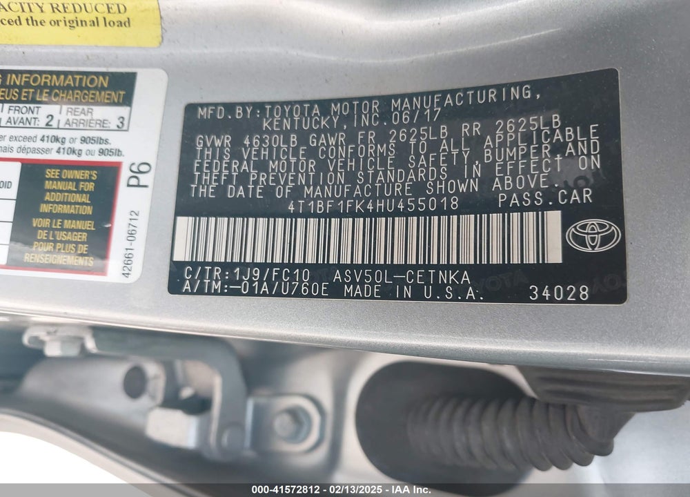 2017 TOYOTA CAMRY VIN: 4T1BF1FK4HU455018
