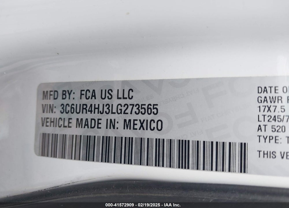 2020 RAM 2500 VIN: 3C6UR4HJ3LG273565