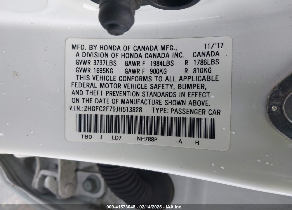 2018 HONDA CIVIC VIN: 2HGFC2F79JH513828