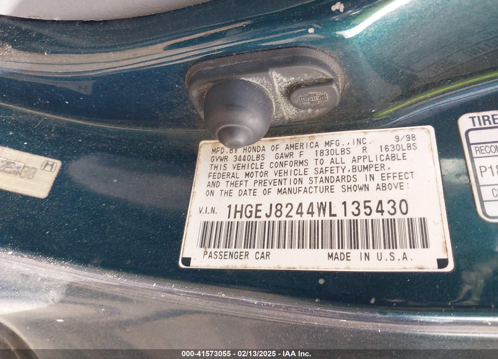1998 HONDA CIVIC EX VIN: 1HGEJ8244WL135430