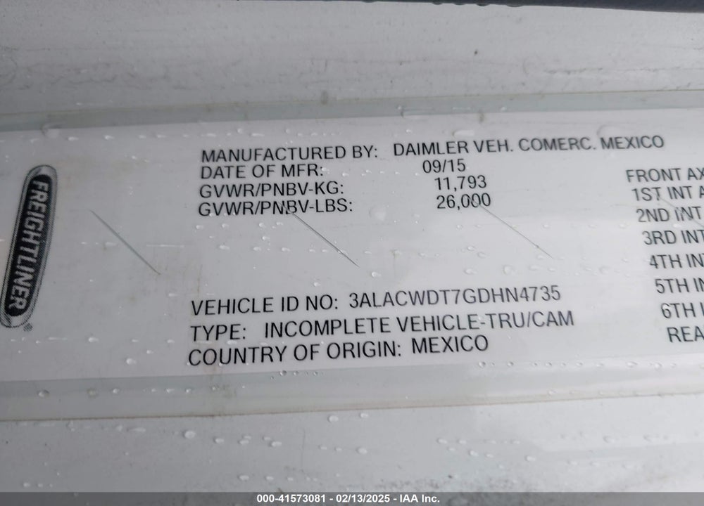 2016 FREIGHTLINER M2 106 MEDIUM DUTY VIN: 3ALACWDT7GDHN4735
