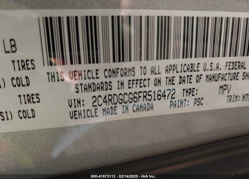 2015 DODGE GRAND CARAVAN SXT VIN: 2C4RDGCG6FR516472