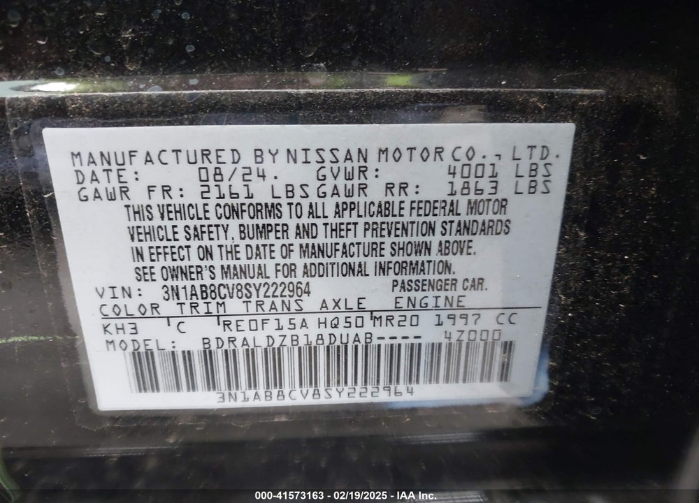 2025 NISSAN SENTRA SV VIN: 3N1AB8CV8SY222964