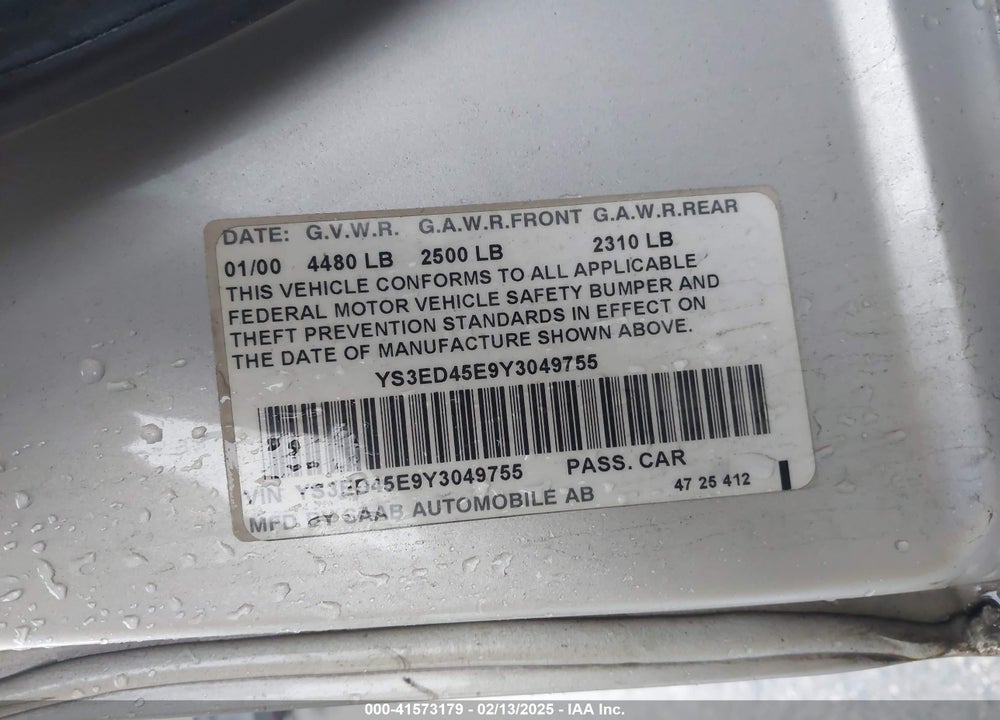 2000 SAAB 9-5 VIN: YS3ED45E9Y3049755