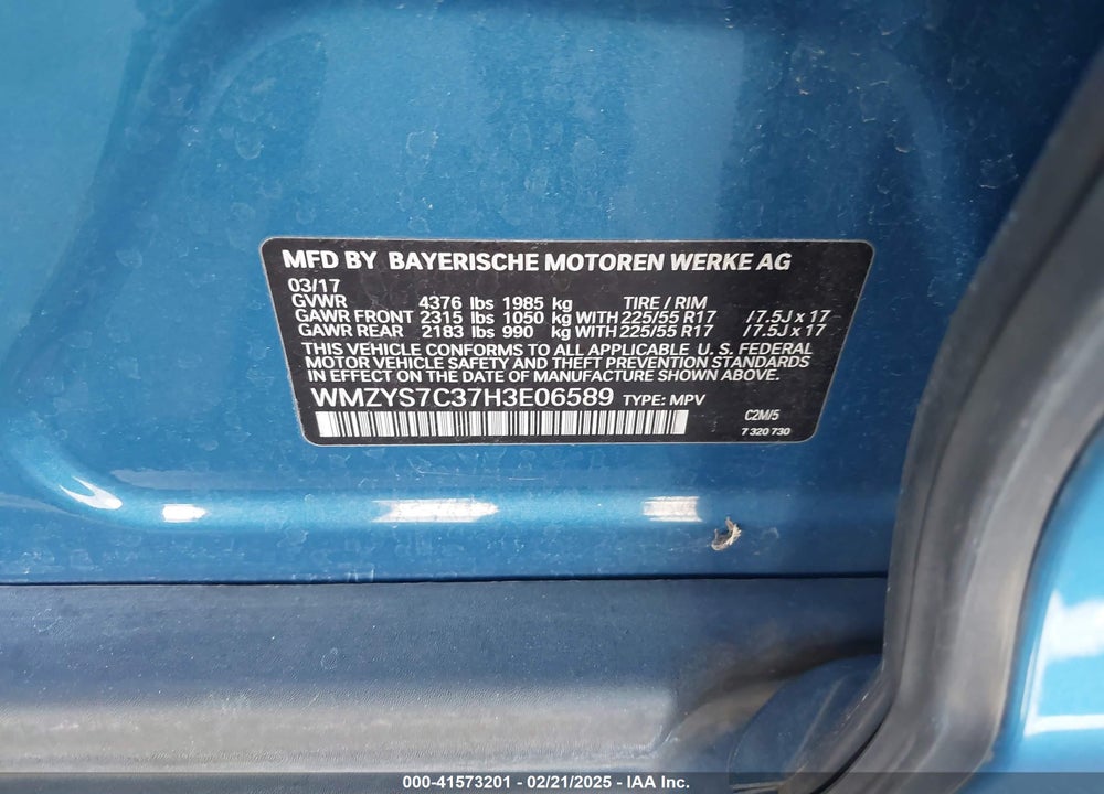 2017 MINI COUNTRYMAN COOPER VIN: WMZYS7C37H3E06589