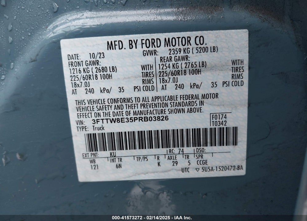 2023 FORD MAVERICK VIN: 3FTTW8E35PRB03826