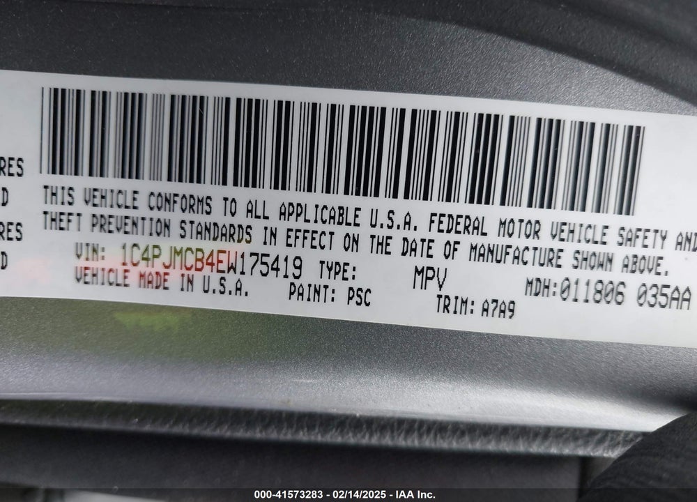2014 JEEP CHEROKEE VIN: 1C4PJMCB4EW175419