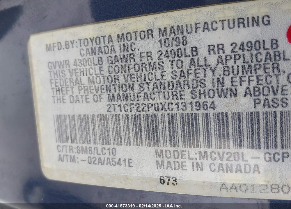 1999 TOYOTA CAMRY SOLARA SLE VIN: 2T1CF22P0XC131964