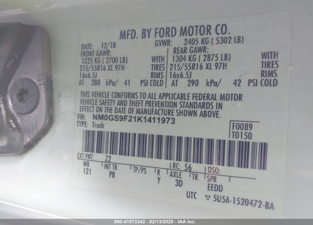 2019 FORD TRANSIT CONNECT XLT VIN: NM0GS9F21K1411973